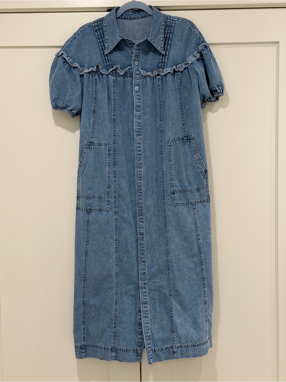 Chambray Denim Button Front Midi Shirt Dress Size S NWOT